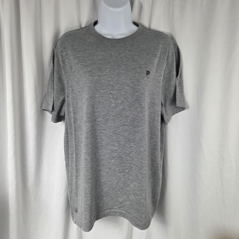 FILA Shirt Mens Medium Gray Sport Logo Tagless Stretch Jersey Athletic Tee Top